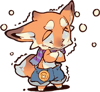 😣 мультяшный лис, животное, милый, шарф, оранжевый, персонаж telegram sticker