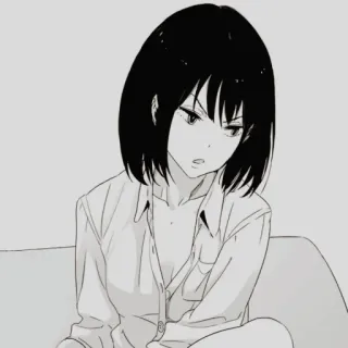 ⌨️ 动漫, 女人, 女孩, 黑发, 严肃, 坐着, 单色 telegram sticker