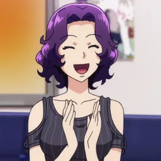 🌊 anime, mulher, sorrindo, cabelo roxo, desenho animado telegram sticker