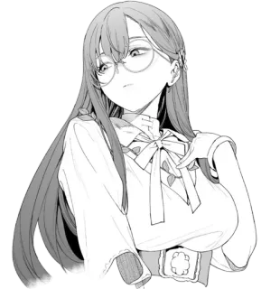 😍 garota anime, óculos, cabelo longo, mangá, esboço whatsapp sticker