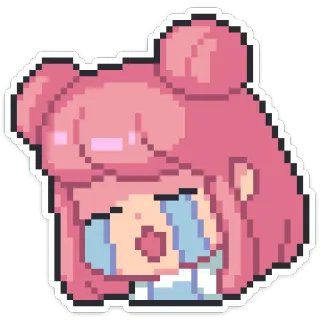 😭 Pixel art, piangere, capelli rosa, anime, triste, personaggio, sticker telegram sticker
