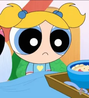 😐 Bubbles The Powerpuff Girls desenho animado, Lindinha, As Meninas Superpoderosas, triste, café da manhã, fofo telegram sticker