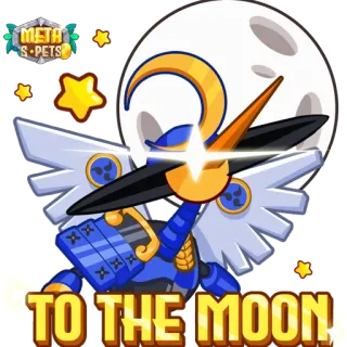 🌙 TO THE MOON mond, sterne, meta haustiere, digitale kunst, süß, flügel, gold telegram sticker