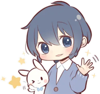👋 Аниме, Мультфильм, Милый, Мальчик, Заяц, Звезды, Машет telegram sticker