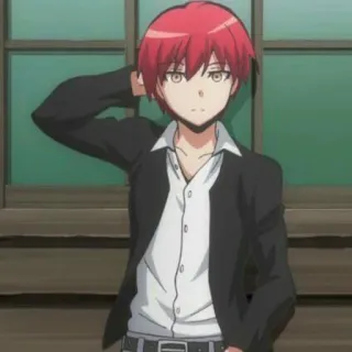 🤟 Karma Akabane Assassination Classroom Anime, Personagem, Cabelo vermelho, Escola, Estudante whatsapp sticker