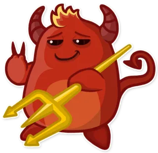 😏 devil, cartoon, monster, peace sign, pitchfork, cute, sticker, character whatsapp sticker