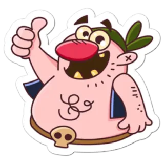 👍 dibujos animados, personaje, pulgar arriba, calavera, gracioso, humor, ilustración whatsapp sticker