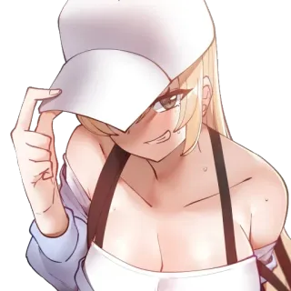 😼 Anime, Mädchen, blond, Hut, Schweiß, Charakter, Digitale Kunst telegram sticker