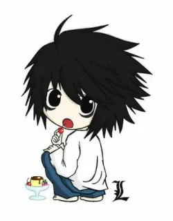 🥺 L Lawliet Death Note anime, manga, death note, l lawliet, cartoon, character, dessert, cute telegram sticker