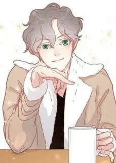 😏 мультфильм, мужчина, кофе, улыбающийся, дружелюбный whatsapp sticker