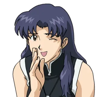 😬 Misato Katsuragi Neon Genesis Evangelion anime, character, misato, katsuragi, evangelion, neon genesis evangelion, wink, smiling telegram sticker