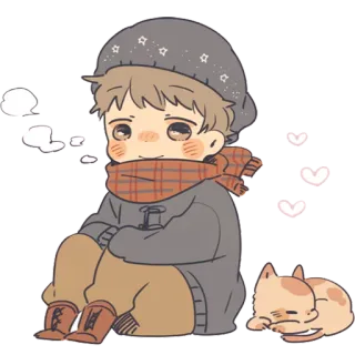 🐱 ragazzo, gatto, inverno, sciarpa, chibi, carino telegram sticker