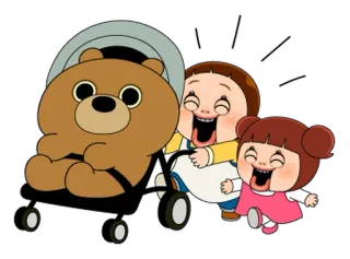 🍼 kreskówka, dzieci, niedźwiedź, wózek dziecięcy, szczęśliwy, przyjaźń telegram sticker