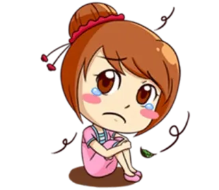 😲 triste, chorando, emoji, desenho animado, menina, lágrimas whatsapp sticker