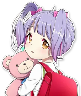😔 Anime, Menina, Criança, Urso de pelúcia, Mochila, Fofo, Desenho animado telegram sticker