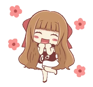🍞 Аниме, Девушка, Мило, Кавай, Цветы, Мультфильм, Чиби telegram sticker
