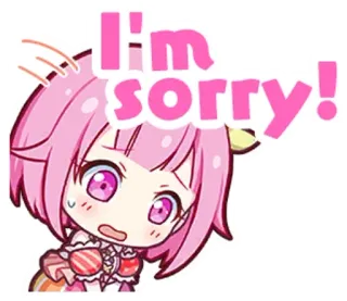 😔 I'm sorry! anime, cartoon, sorry, apology, cute, pink, girl whatsapp sticker