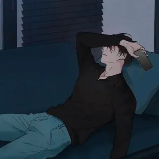 🐈‍⬛ homme, canapé, détendu, repos, téléphone whatsapp sticker
