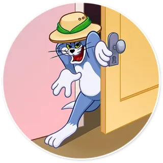 😈 Tom Cat Tom and Jerry cartoon, cat, door, hat, sneaky, animal telegram sticker