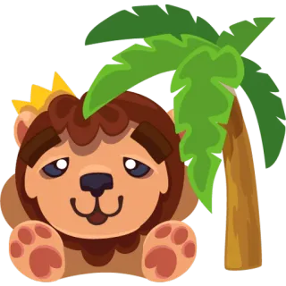 🌴 лев, корона, пальма, животное, мультфильм, милый, король, джунгли telegram sticker