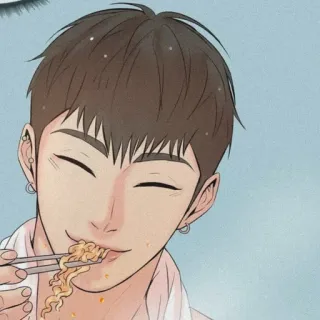 🐚 Dibujo animado, Comiendo, Fideos, Ramen, Hombre, Palillos telegram sticker