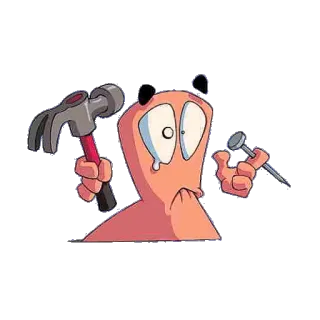 😰 Worms หนอน, ค้อน, ตะปู, การ์ตูน, ตัวการ์ตูน, ภาพตัดปะ telegram sticker