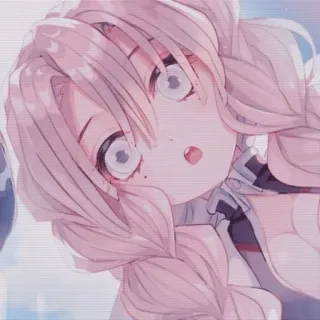 💕 Mitsuri Kanroji Demon Slayer anime, character, mitsuri kanroji, demon slayer, pink hair, braids, cute, big eyes telegram sticker