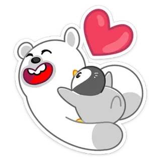 💞 orso polare, pinguino, cuore, cartone animato, amicizia, carino, animale, amore telegram sticker