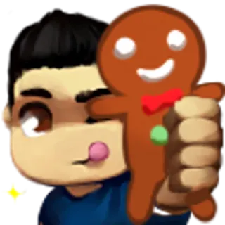 👍 Lebkuchenmann, Mann, zwinkern, Zunge, Cartoon, Essen, Dessert telegram sticker
