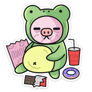 🤤 ПИМП porco, rã, fantasia, comida, rosquinha, refrigerante, chocolate, fofo telegram sticker