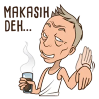 🙏 MAKASIH DEH... homem, obrigado, fumando, café, desenho animado whatsapp sticker