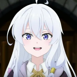 🪄 Anime, Personagem, Cabelo Branco, Garota, Sorrindo, Olhos Roxos telegram sticker