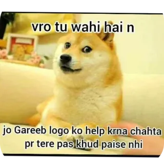 🧐 Doge Doge Meme vro tu wahi hai n jo Gareeb logo ko help krna chahta pr tere pas khud paise nhi telegram sticker