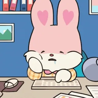 🖤 토끼, 만화, 피곤한, 사무실, 책상, 동물 telegram sticker