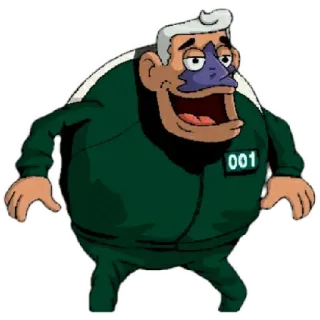 😈 001 squid game, cartoon, character, man, number telegram sticker