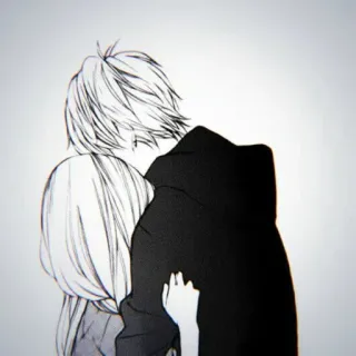 🧊 Anime, Casal, Abraço, Romance, Preto e branco, Ilustração telegram sticker