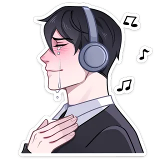 😭 pleurer, écouteurs, musique, émotions, sticker, anime, manga telegram sticker