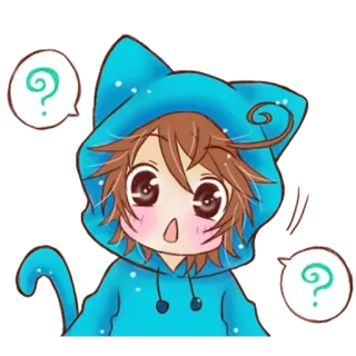 🤨 Anime, Punto interrogativo, Gatto, Carino, Cartone animato telegram sticker