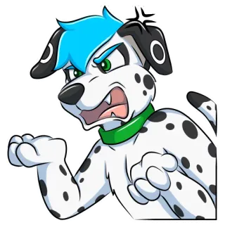 😡 斑点狗, 狗, 生气, 卡通, 动物, 毛茸茸, 蓝头发 telegram sticker