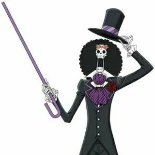 💀 Brook One Piece アニメ, 骸骨, キャラクター, 海賊, シルクハット, ワンピース, ブルック telegram sticker