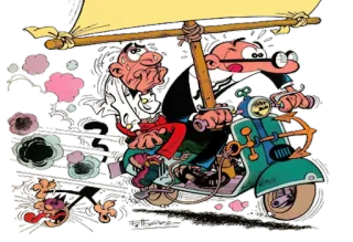 🙏 dessin animé, scooter, drôle, hommes, bande dessinée, vintage whatsapp sticker