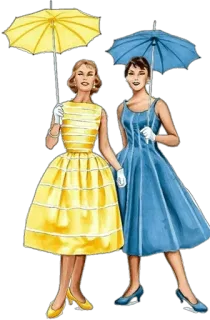 😃 Vintage, Femmes, Robes, Parapluies, Mode, Rétro whatsapp sticker