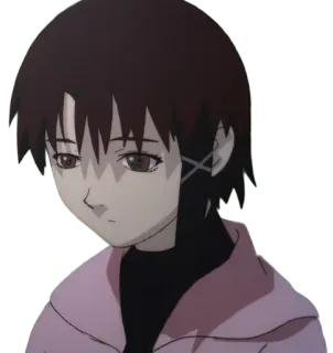 😟 Lain Iwakura Serial Experiments Lain anime, ragazza, personaggio, capelli castani, Serial Experiments Lain telegram sticker