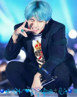 💙 kpop, sänger, blaue Haare, künstler, person telegram sticker
