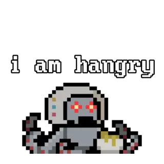 😡 i am hangry หิวโกรธ, หุ่นยนต์, อาหาร, หิว, ศิลปะพิกเซล telegram sticker