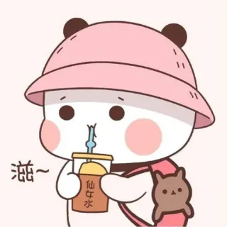 🤔 仙女水 carino, kawaii, panda, bevanda, cappellino, cartone animato telegram sticker