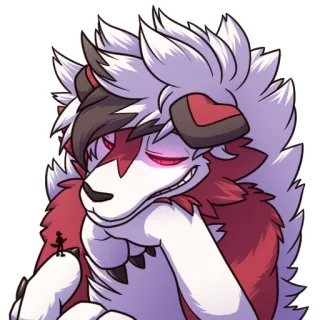 😽 Lycanroc โปเกมอน, ลูการ์กัน, หมา, แดง, ขาว telegram sticker