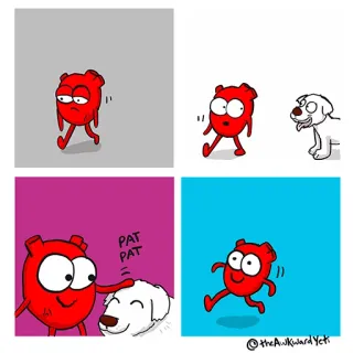 🐶 pat pat coeur, chien, The Awkward Yeti, bande dessinée whatsapp sticker