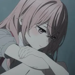 😢 anime, ragazza, capelli rosa, triste, personaggio telegram sticker