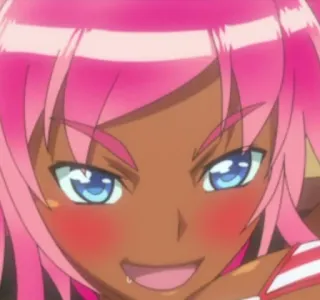 😈 anime, ragazza, capelli rosa, pelle scura telegram sticker